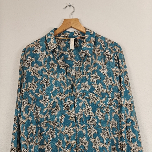Anthropologie Pilcro Leilani Blue Motif Tunic Long Sleeve Button Down Shirt SM - Picture 7 of 15